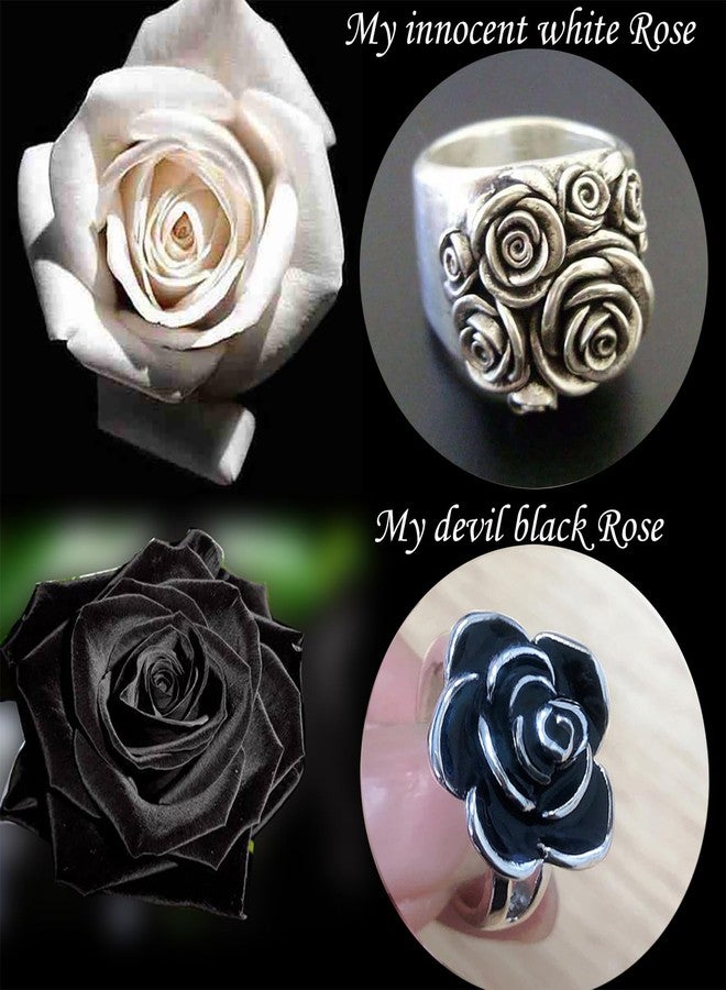 Ecooon 2pcs Vintage rose ring pack for women, 3D 925 Sterling Silver flower ring Promise Statement wedding anniversary Cocktail Party Chunky band Ring Jewelry - Image 2